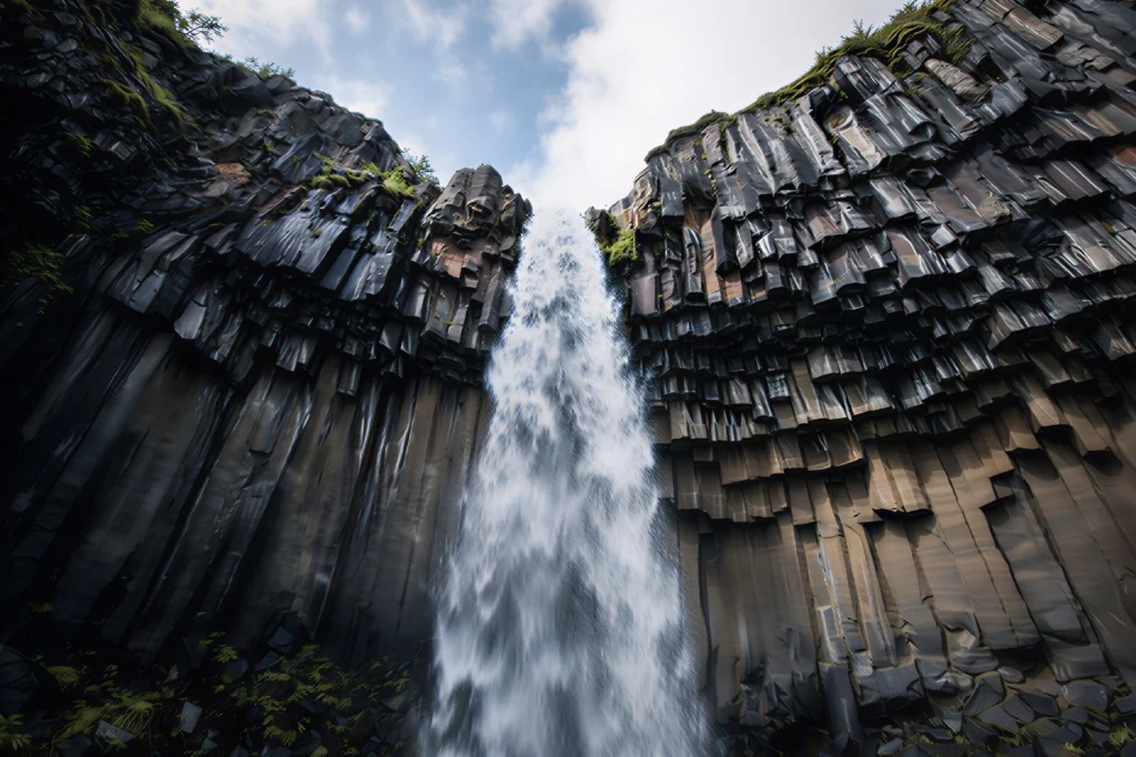 Cascada Svartifoss en Skaftafell rodeada de columnas de basalto Islandia